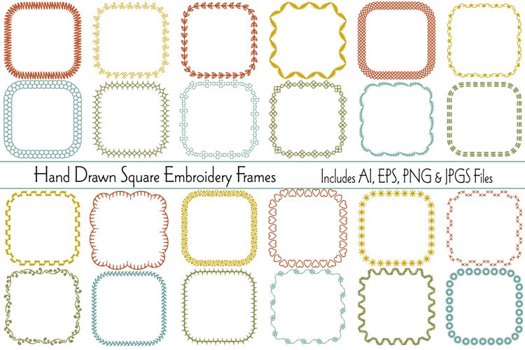 Hand Drawn Embroidery Square Frames