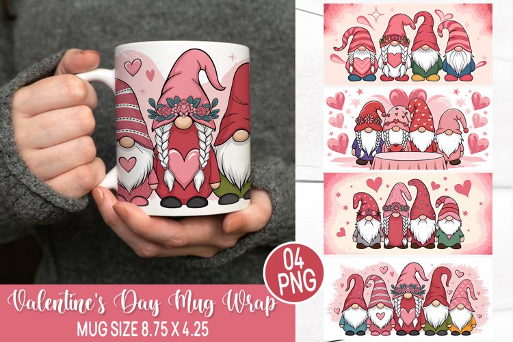 Valentines Day Mug Wrap Design-Valentine Gnome Sublimation