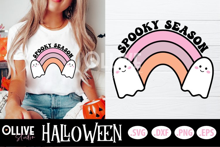 Spooky Season Ghost Rainbow SVG | Halloween Cute SVG example image 1