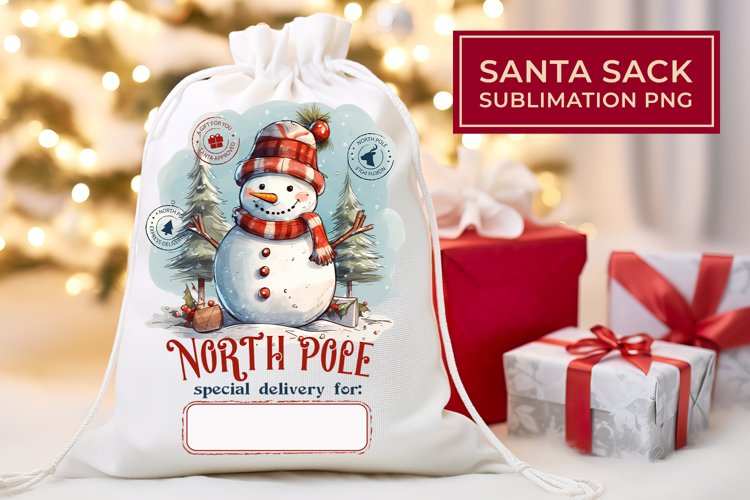 Santa Sack, Christmas gift bag, snowman gift bag sublimation