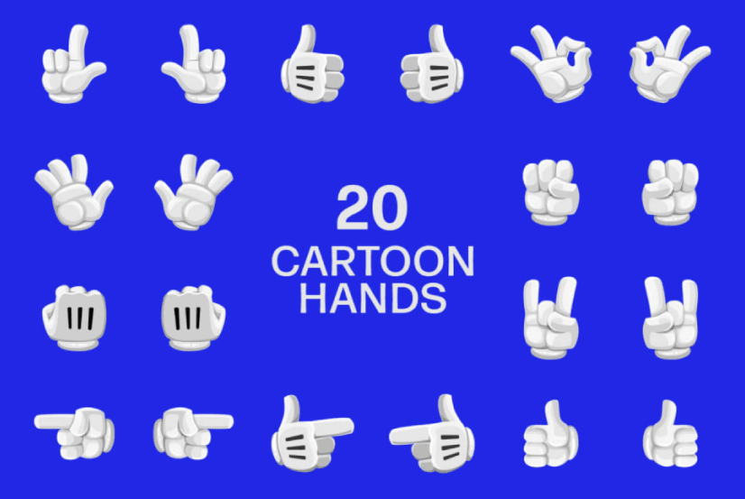 20 Cartoon Hands Presentation Clipart Elements