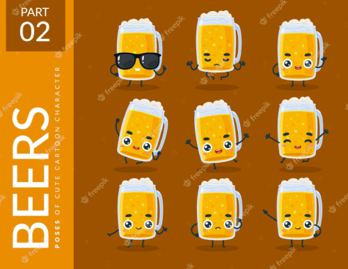 Set of 9 Free Clipart Images of Beer Pint Glass Character in Different Poses