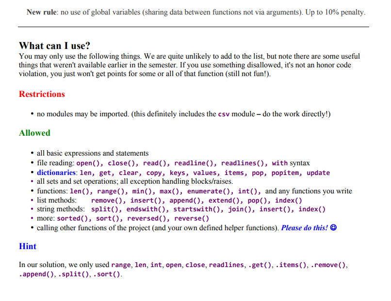 Solved Part 1 and 5 (readfile() and always_popular_names()) | Chegg.com