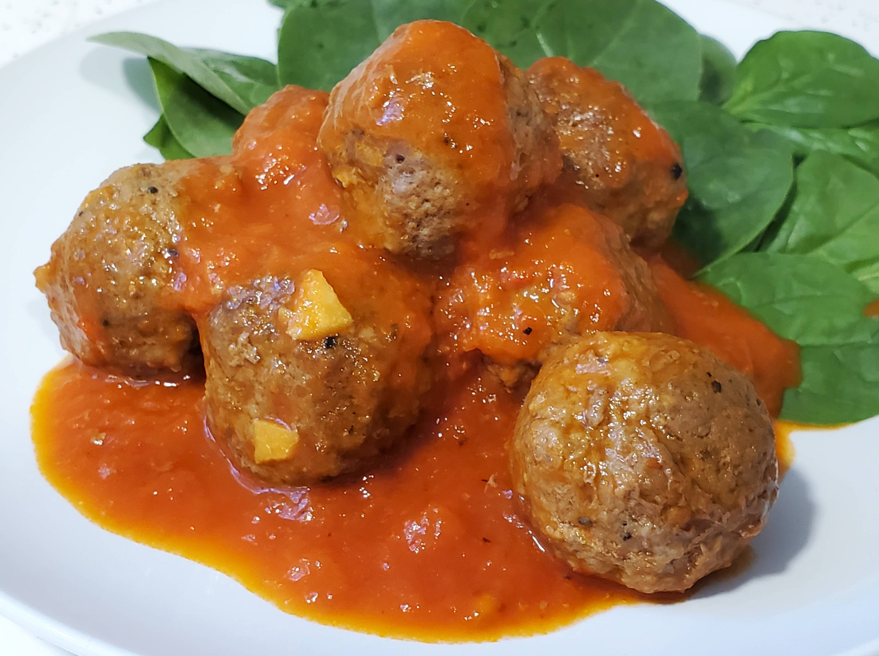 Meatballs in Roasted Red Pepper Tomato Sauce