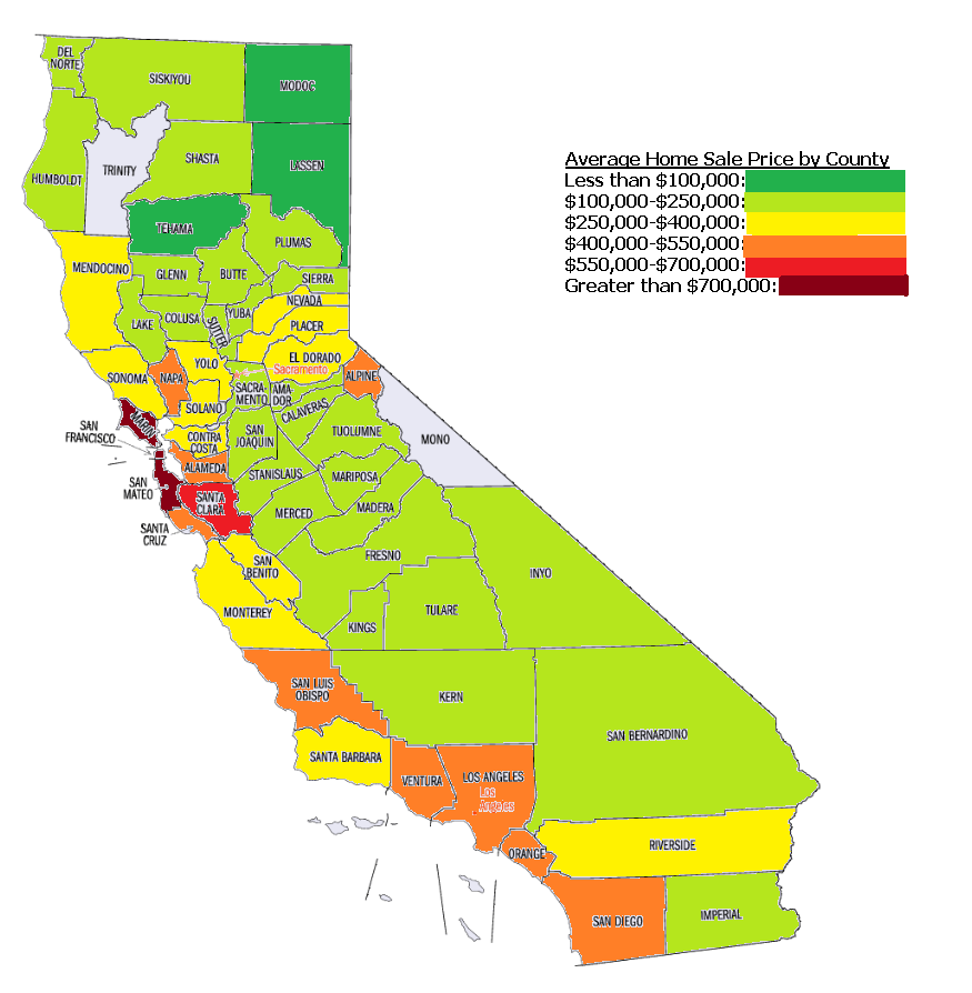 Avg. home sale prices by county in California, my first attempt making ...