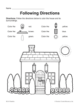 Following Directions Printable (Pre-K - 1st Grade) - TeacherVision.com