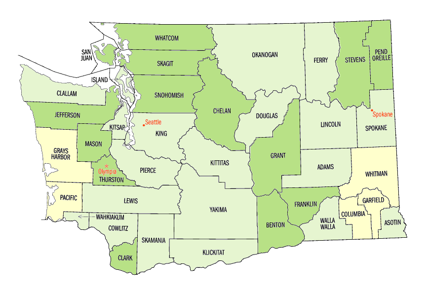 Washington: Population, percent change, 1990 to 2000