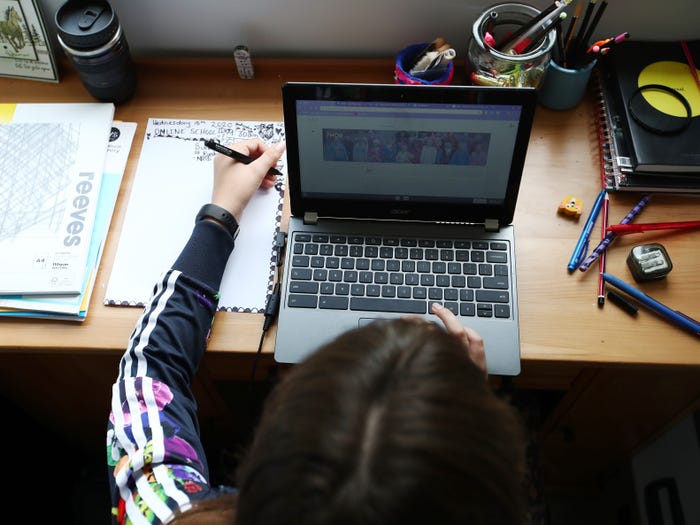 Student working in Google Classroom on laptop