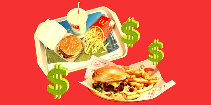 Photo illustration of Mcdonald's and Chili's burgers.