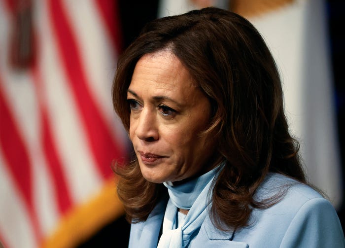 Kamala Harris in a blue suit