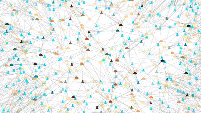 An illustration showing connections between users and cloud storage locations in a digital network