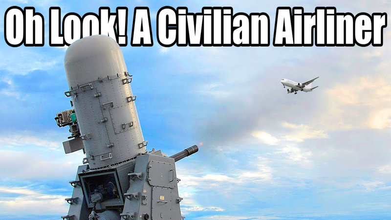 Oh Look A Civilian Airliner meme depicting an anti-air turret shooting at a passenger plane.