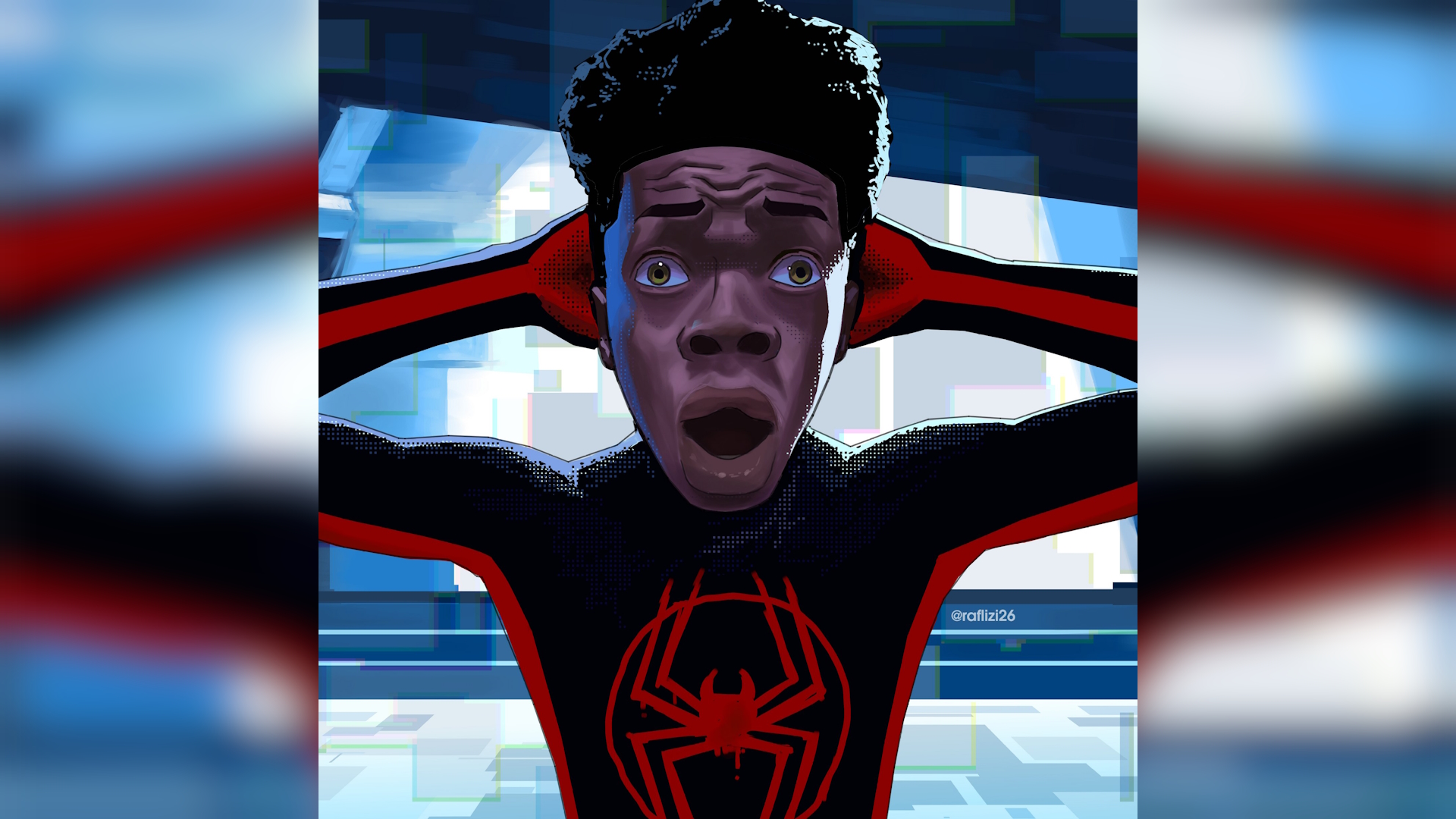 Shocked miles morales face meme.