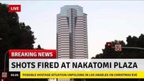 Satirical news headline showing the Nakatomi Plaza mentioned in the Die Hard action movie. 