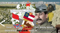 STALIN WAS FROM THE SWEET SWEET STATE OF GEORGIA??? Joseph Vissarionovich Stalin (bom loseb Besarior a Soviet revolutionary and politician of Georgian ethnicity TURNING POINT CSA THAT'S RIGHT LIBERAL, THE MAN WHO DEFEATED FASCISM WAS A CONFEDERATE RATES OF AMER