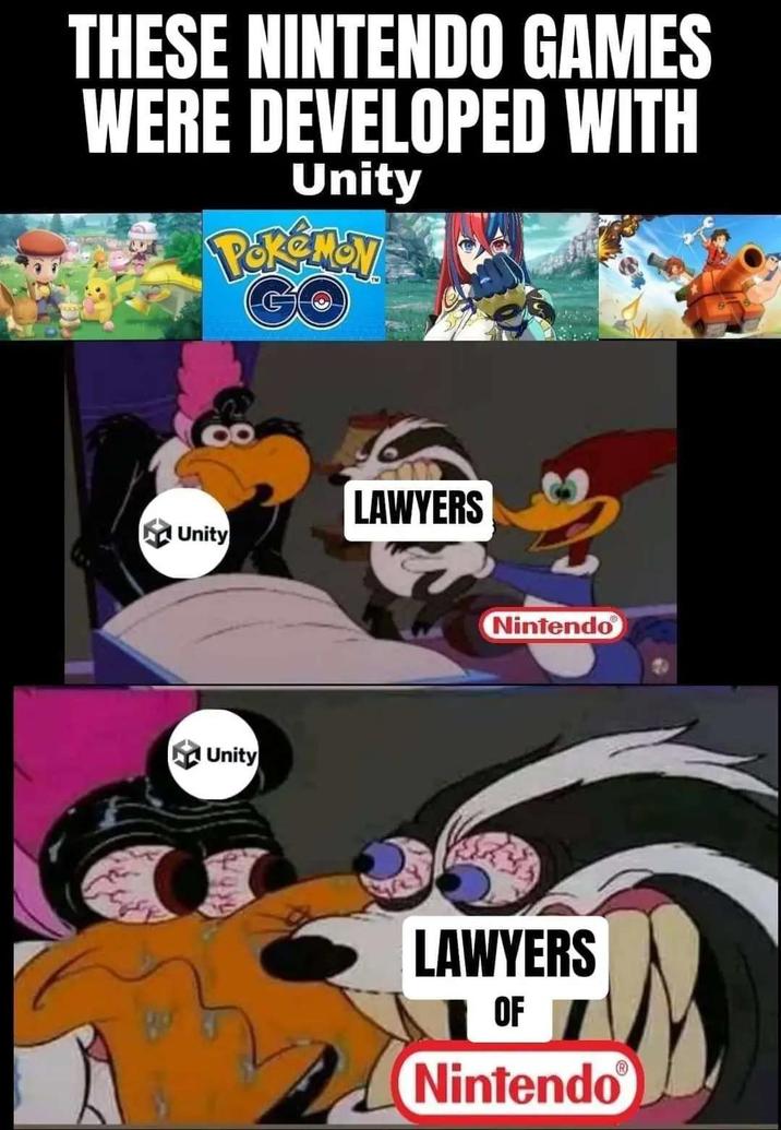 THESE NINTENDO GAMES WERE DEVELOPED WITH Unity Poke Moy GO Unity Unity LAWYERS 24 Nintendo LAWYERS OF Nintendo