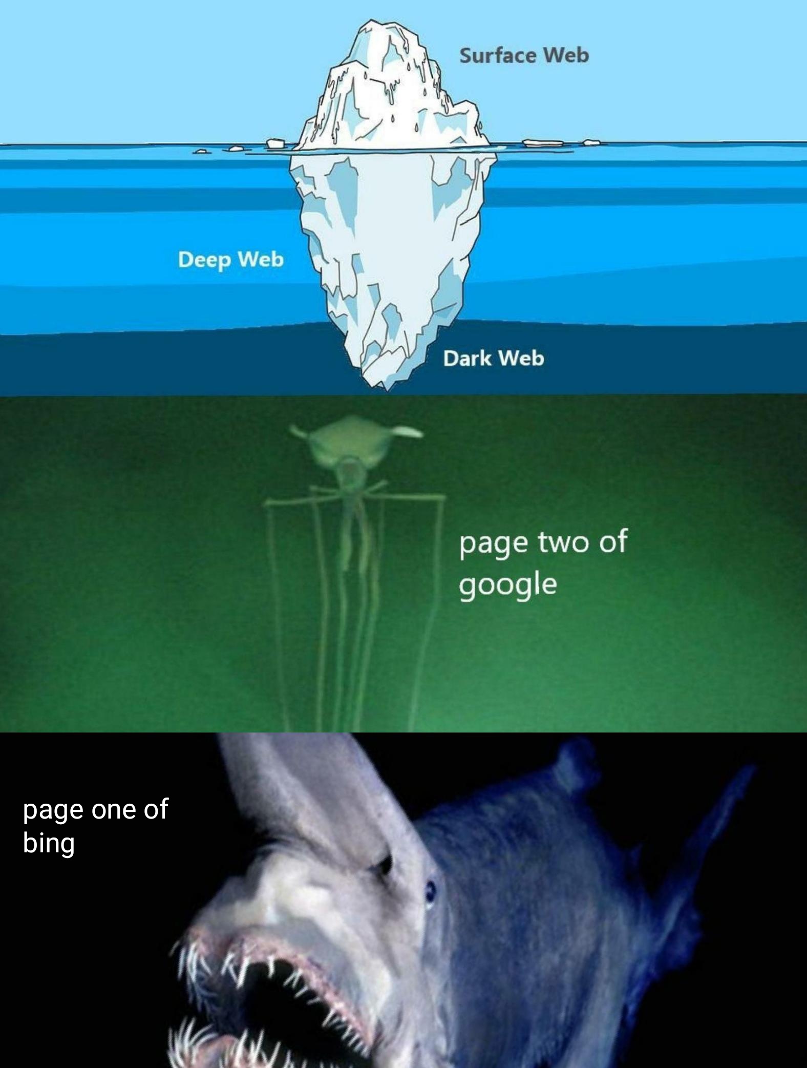 Surface Web Deep Web Dark Web page two of google page one of bing