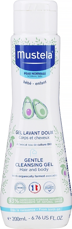 Shampooing et gel douche à l'extrait d'avocat - Mustela Bebe Gentle Cleansing Gel