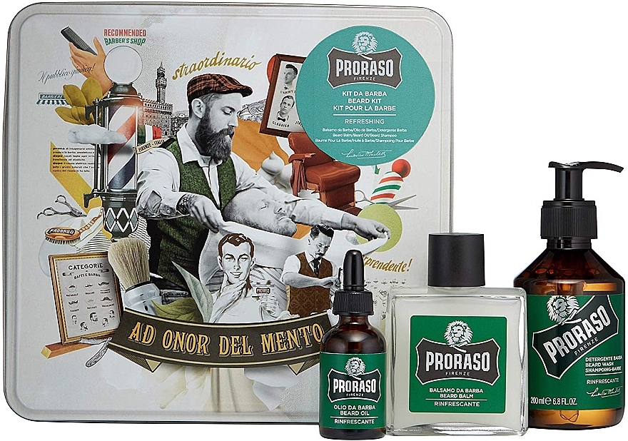 Proraso Refreshing Gift Set - Set (shampooing barbe/200ml + baume barbe/100ml + huile barbe/30ml)