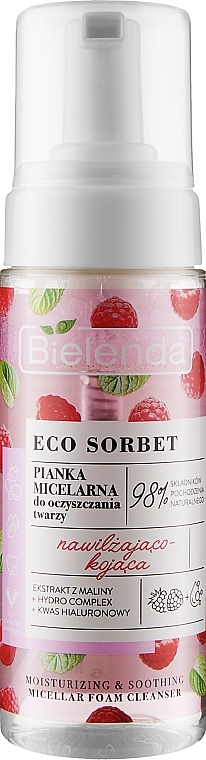 Пенка для лица с экстрактом малины - Bielenda Eco Sorbet Moisturizing & Soothing Micellar Foam Cleanser