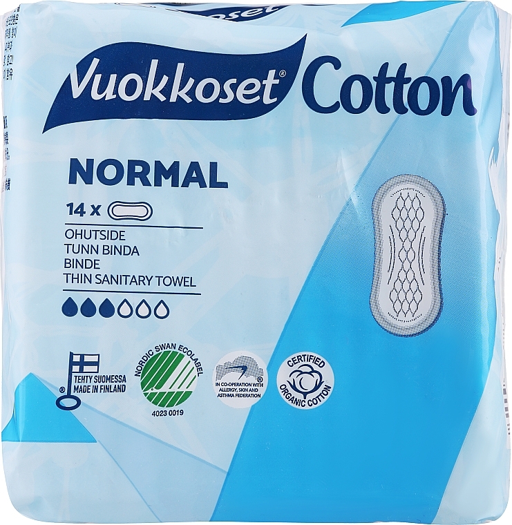 Hügieenisidemed ilma tiibadeta, 14 tk - Vuokkoset Cotton Normal Sensitive