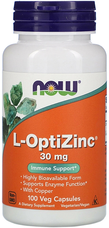 Συμπλήρωμα διατροφής, κάψουλες "L-OptiZinc", 30 mg - Now Foods L-OptiZinc Veg Capsules