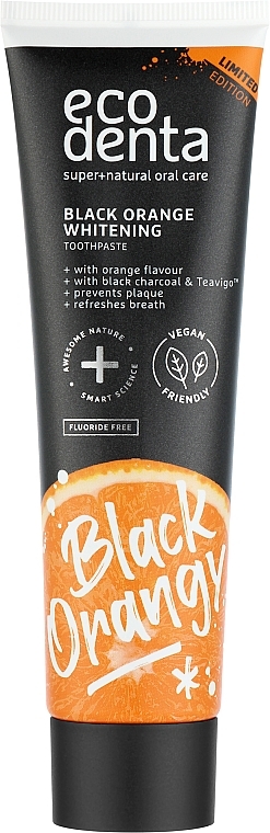 Pasta za izbjeljivanje zuba s ugljenom i okusom naranče, bez fluora - Ecodenta Black Orange Whitening Toothpaste