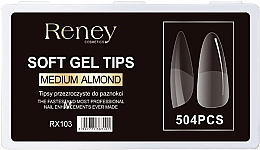 Типсы для ногтей, акриловые, прозрачные, 504 шт. Reney Cosmetics Soft Gel Tips Medium Almond RX-103