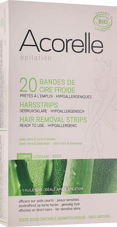 Vaško juostelės kūno depiliacijai “Alijošius ir bičių pienelis” - Acorelle Hair Removal Strips