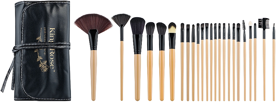 Set pensule pentru machiaj, 24 buc., ăn husă neagră - King Rose Professional Makeup