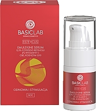 Nočni serum za obraz z 0,5% čistega retinola, 4% vitamina C, CBD-jem in koencimom Q10 "Obnova in stimulacija" BasicLab Dermocosmetics Esteticus