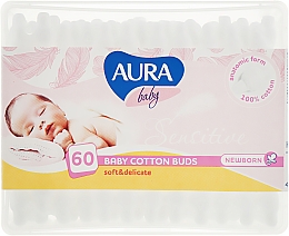 Ватные палочки для новорожденных, 60шт Aura Baby Cotton Buds