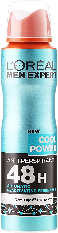 דאודורנט-אנטיפרספירנט לגברים - L'Oreal Paris Men Expert Cool Power Deodorant Spray