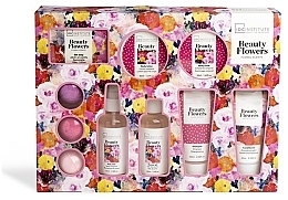 Set, 10 Produkte IDC Institute Beauty Flowers Set (Badebomben, Duschgel, Haarspülung, Körperlotion, Körperpeeling, Körperspray, Seife, Shampoo)