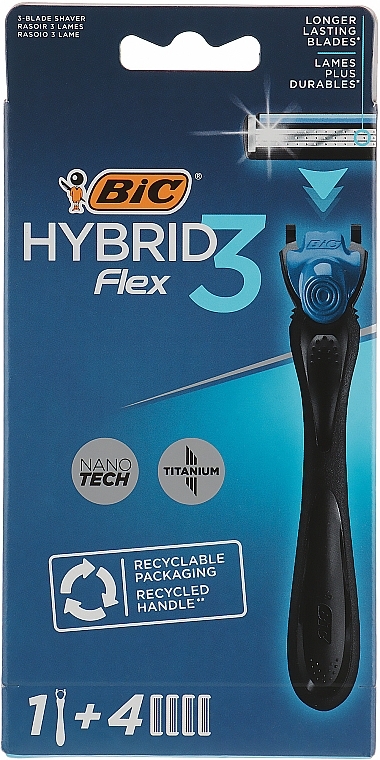 Barbeador com 4 lâminas de reposição - Bic Flex 3 Hybrid