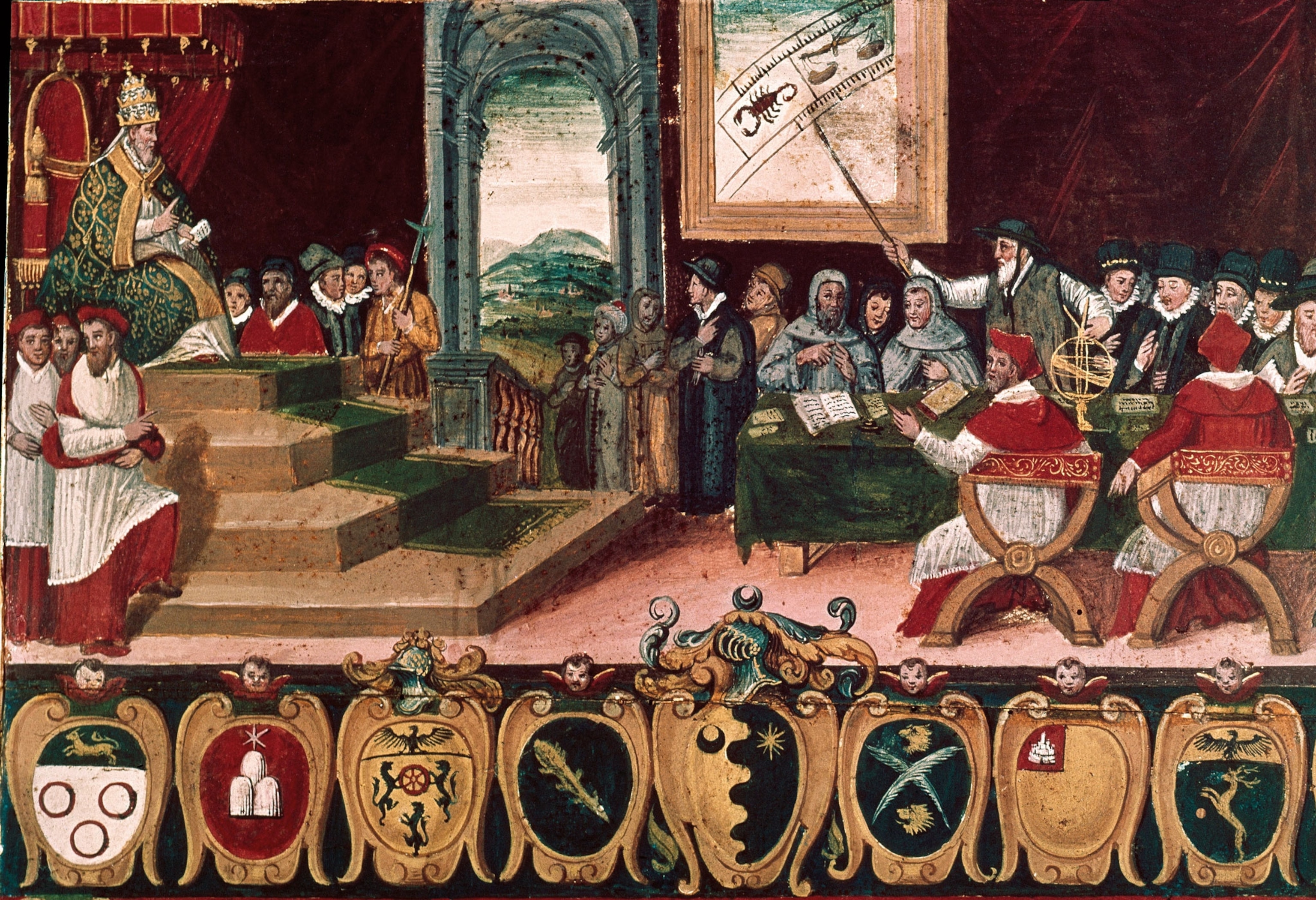 Pope Gregory XIII presiding over discussions for a calendar in a 16th-century painting