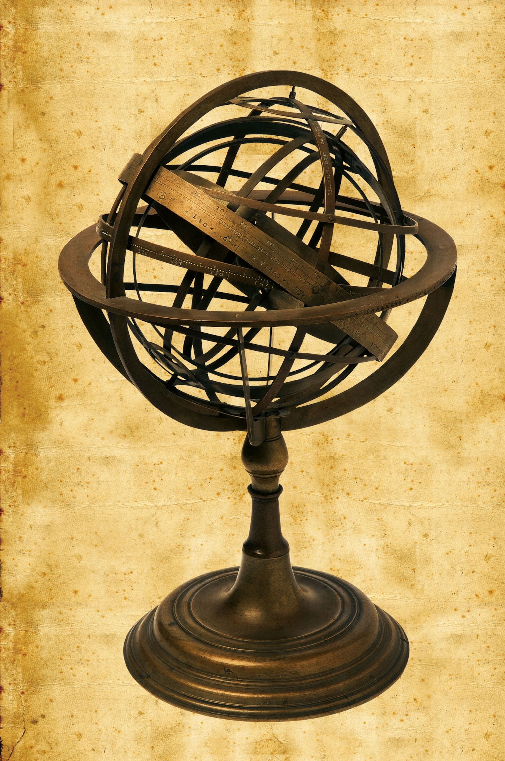 a classic, Earth-centered, brass model of an armillary sphere made in 1549