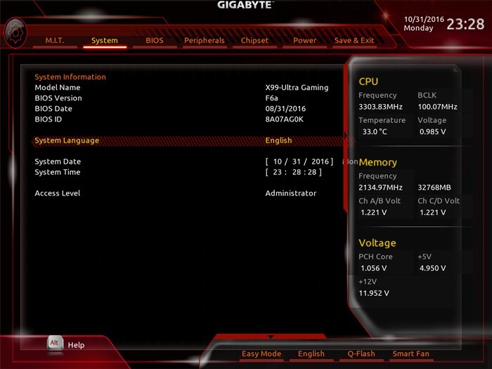 Gigabyte X99-Ultra Gaming (BIOS - System)