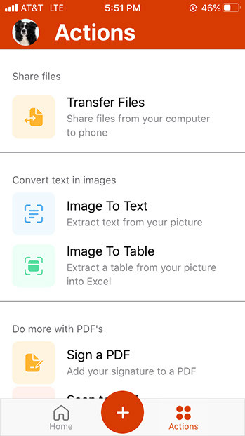 Microsoft Office Mobile actions