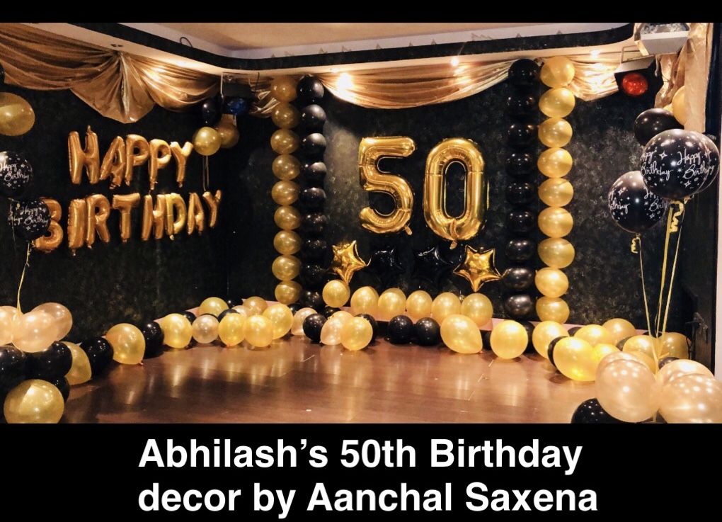 50th Birthday Decor with Black Gold theme using balloon art by ...