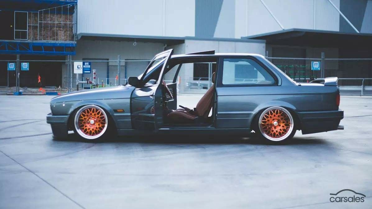 BMW E30 3 series grey slammed with custom built 17" Work Seeker CX ...