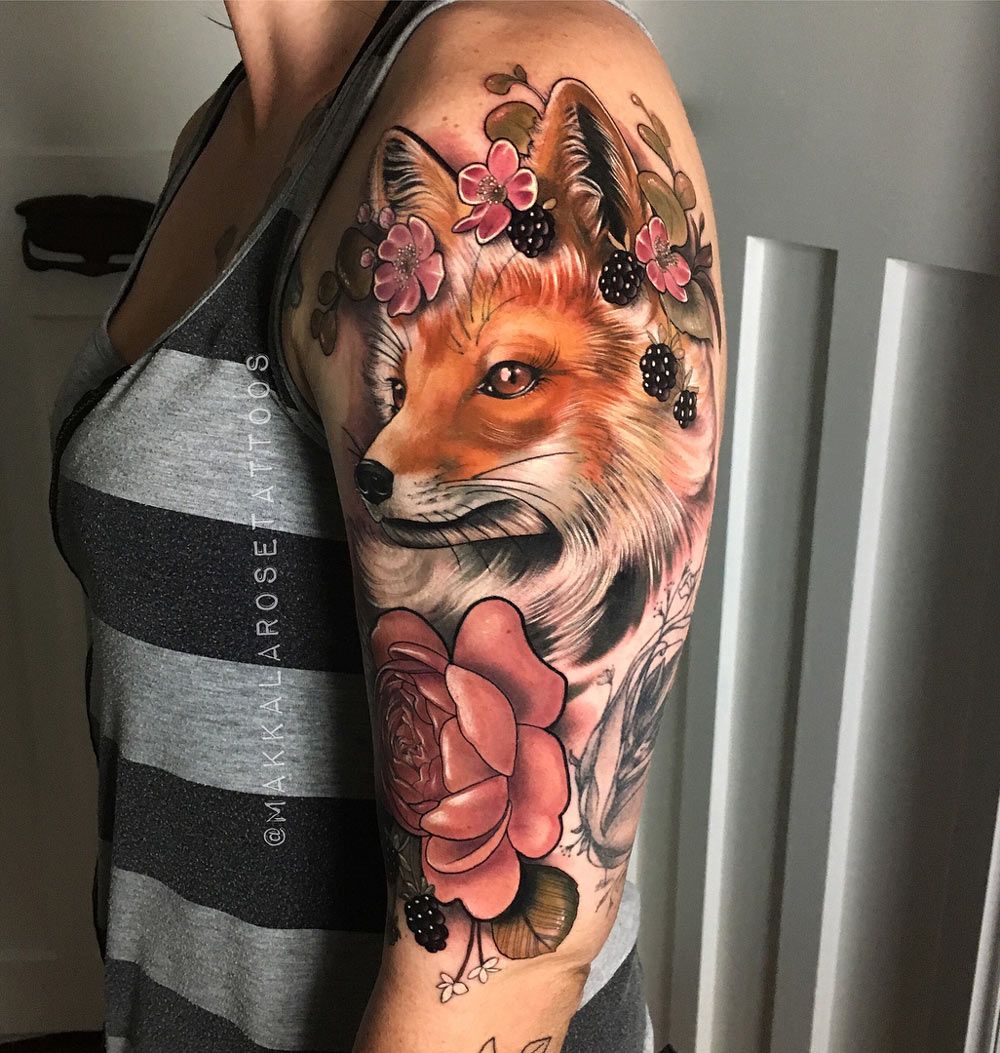 Floral fox  Fox tattoo design Animal tattoos Fox tattoo