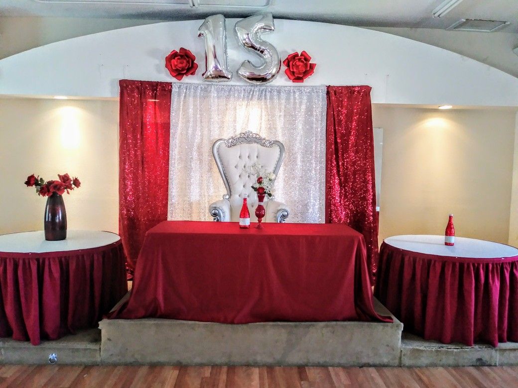 Quinceanera (burgundy) main table decoration by Anahis Jumpers ...