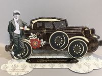 Anna Griffin Antique Car die meets Tim Holtz paper doll and alcohol inked foil paper.