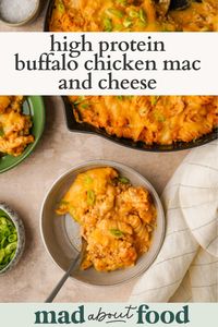 This High Protein Buffalo Chicken Mac and Cheese is an amazing weeknight meal that is satiating and comforting! This meal is something you will want again and again.