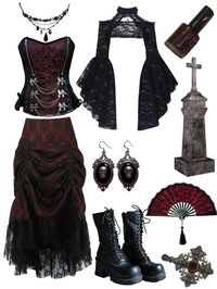 romantic goth red alternative victorian red black elegant outfit fashion lace