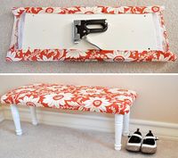 old coffee table, padding, fabric, and staple gun = chic bench seat