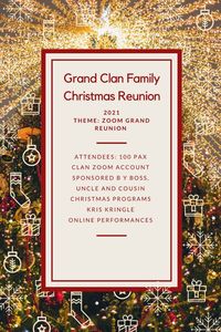 Confirmed attendees: 98 pax
Clan family members around the world. 
Christmas programs.
Video presentations.
Complete. 