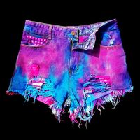 TRASHGLAM NEON explosion Tie dye OMBRE Pink blue Studded high waist denim Shorts punk Rave