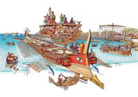 Roman Bireme. I initially thought it was a Trireme, but I can only count 2 levels of oar banks.